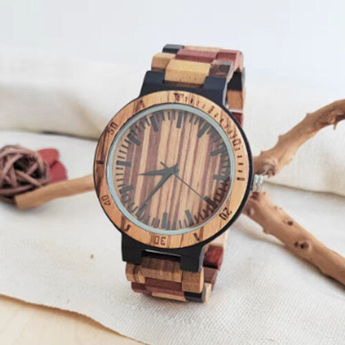 Montre en bois naturel minimaliste avec cadran Hardlex et bracelet 24 cm