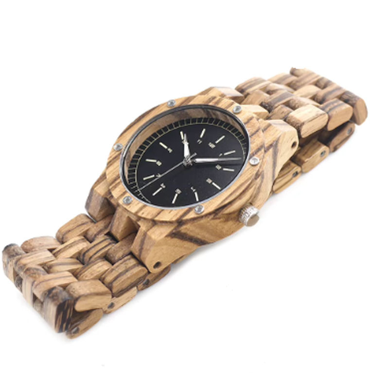 Montre en bois naturel avec mouvement quartz japonais