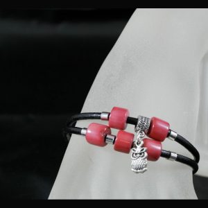 Bracelet perles tagua et cuir