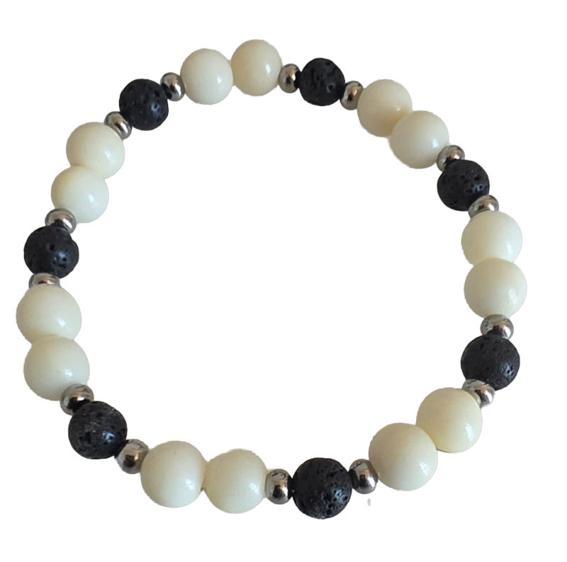 bracelet tagua pierre de lave acier