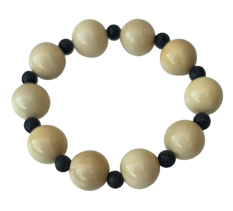 bracelet tagua 15 mm pierre de lave 6 mm artisanal naturel