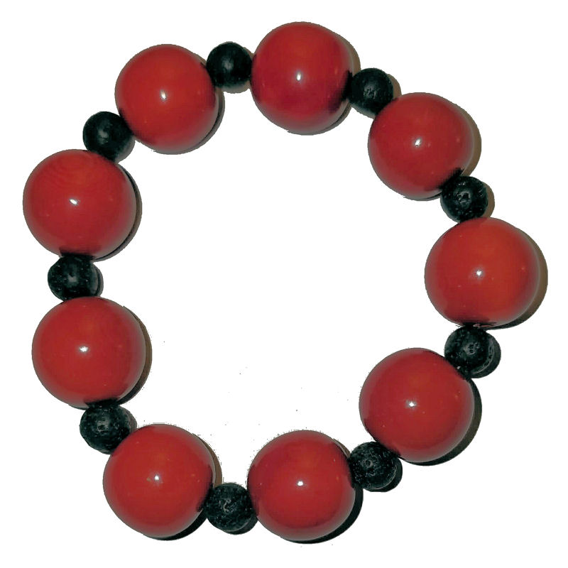 bracelet tagua rouge 15 mm pierre de lave 6 mm artisanal