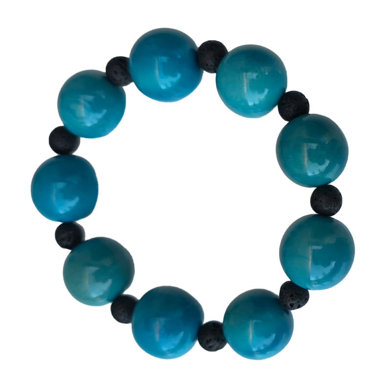 bracelet tagua bleu 15 mm pierre de lave 6 mm artisanal