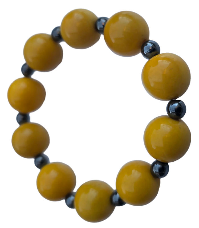 Bracelet jaune solaire en tagua et hématite – 32 g