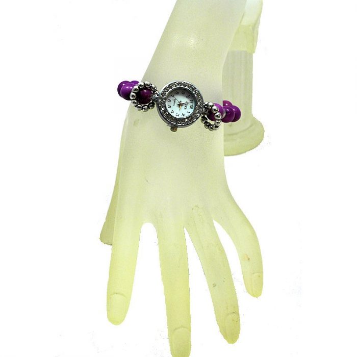 Montre bracelet perles Tagua teintées violet