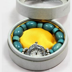 Montre bracelet perles Tagua teintées bleu