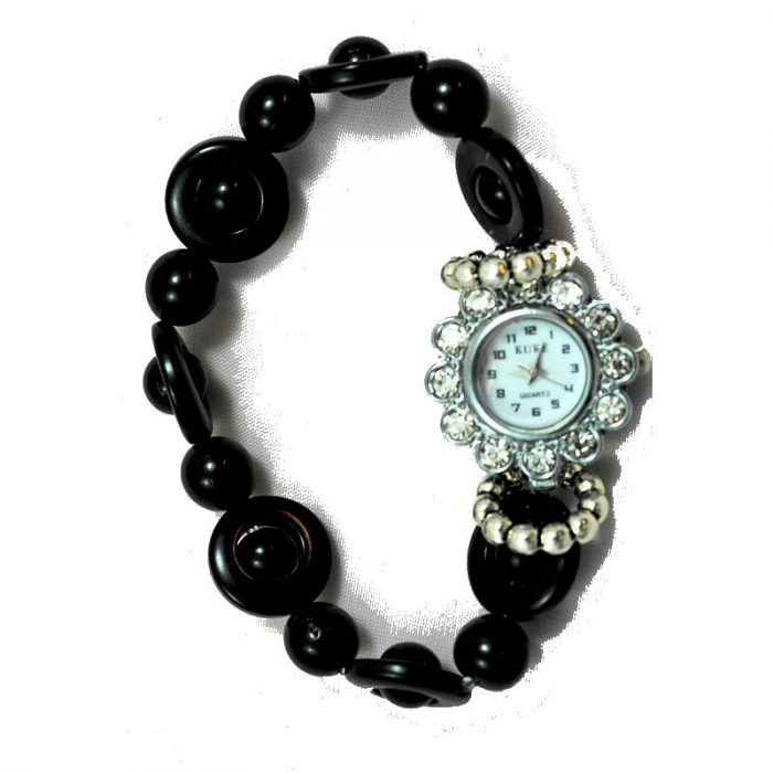 Montre bracelet perles Tagua teintées noir