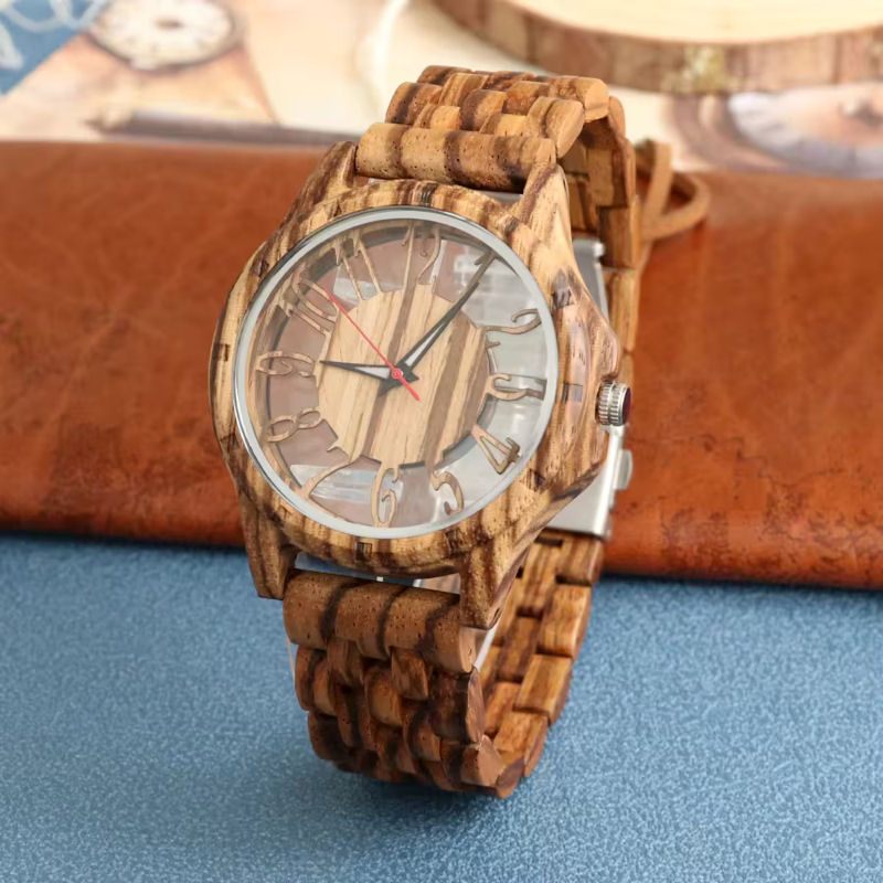 Montre en bois naturel minimaliste avec accessoires – cadran épuré marqueurs en chiffres arabes
