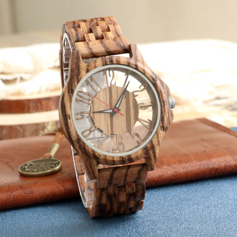 Montre en bois naturel minimaliste avec accessoires – cadran épuré marqueurs en chiffres arabes