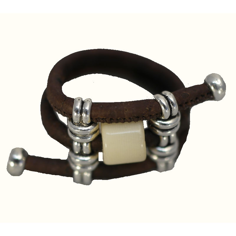 Bague en liège réglable avec perle de Tagua
