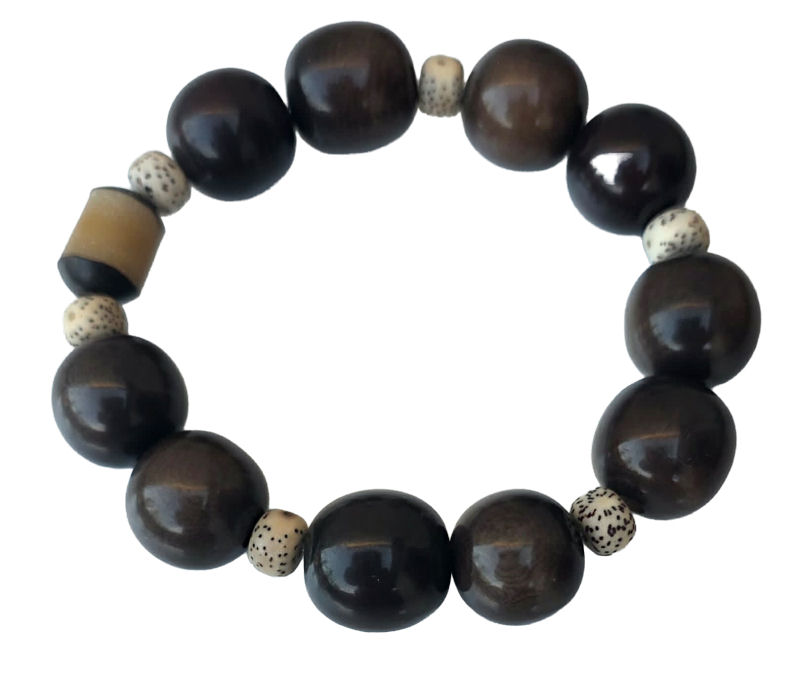 bracelet tagua noir cylindre et graines Bodhi artisanal