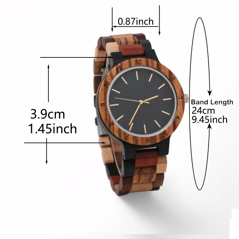 Montre homme en bois naturel avec cadran marron/noir et bracelet en bois texturé