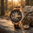 Montre homme en bois régénéré avec affichage analogique, date et chronomètre