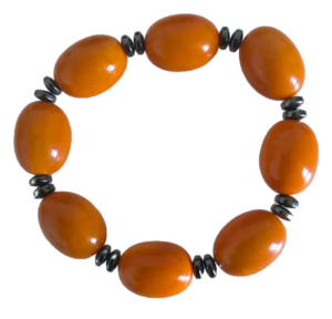 bracelet tagua orange et hématite artisanal 8 perles