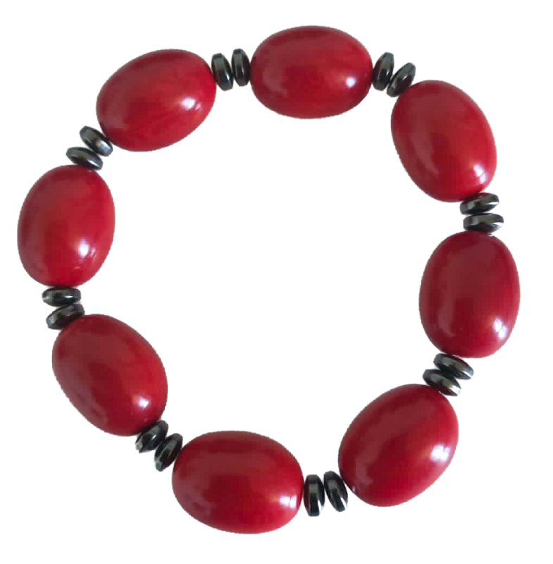 bracelet tagua rouge et hématite artisanal