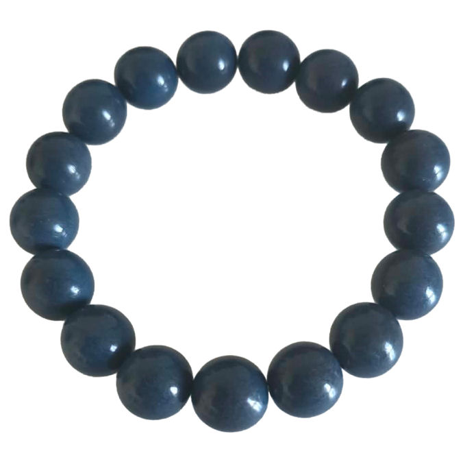 Bracelet bleu en perles naturelles de Tagua de 12 mm, 17 perles, poids environ 18 grammes