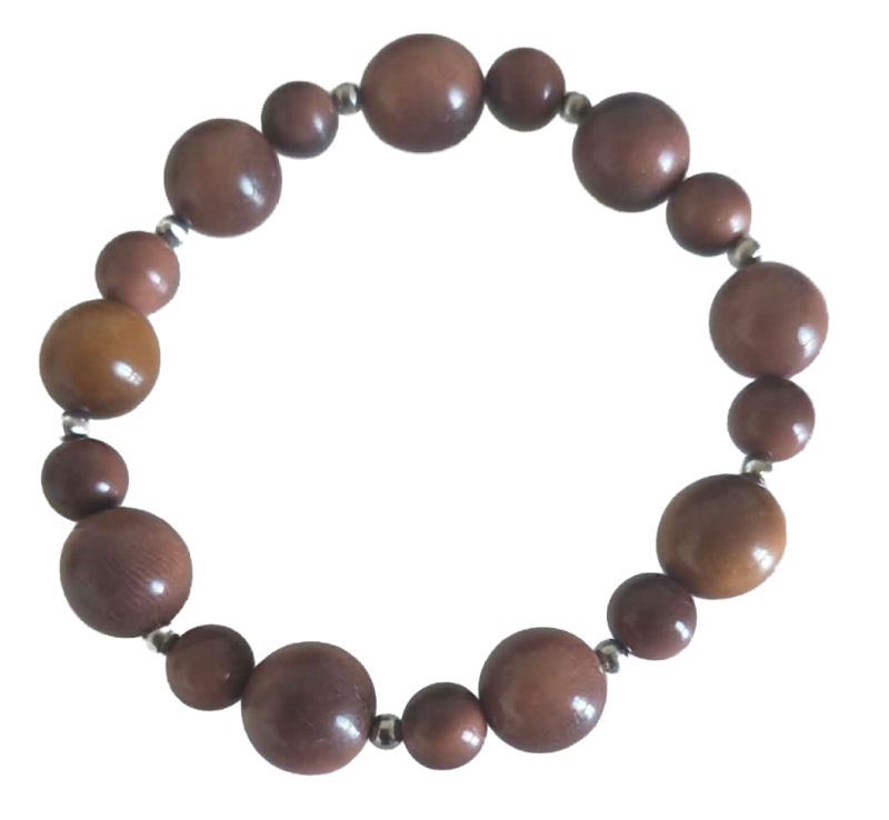 Bracelet artisanal en tagua marron avec perles de 12 mm, 7 mm et acier