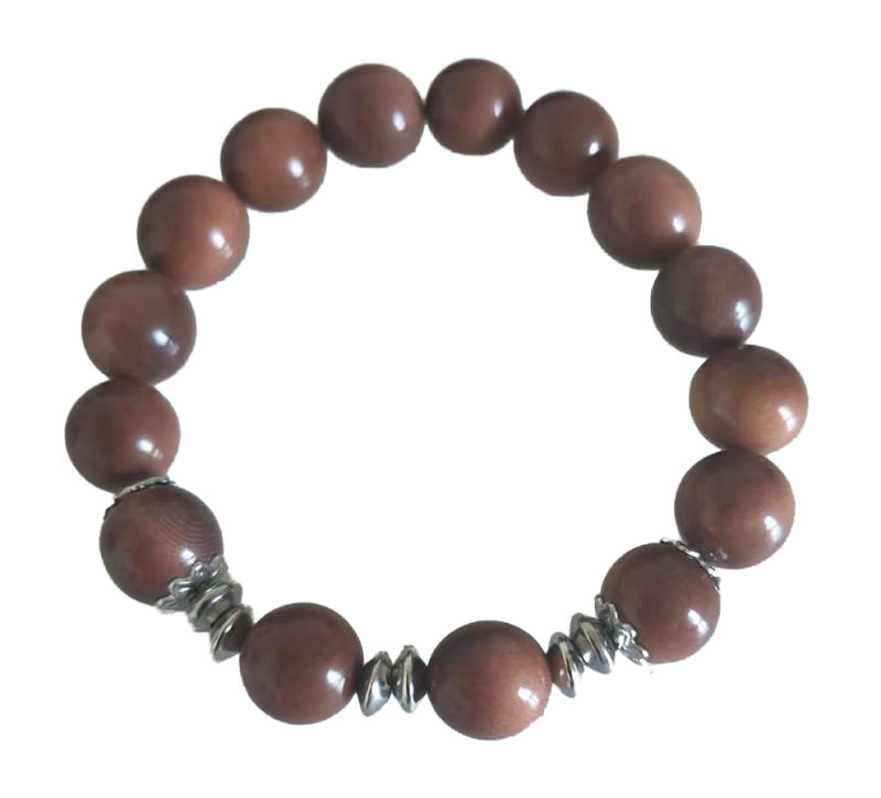 Bracelet artisanal en tagua marron avec 14 perles et éléments en acier