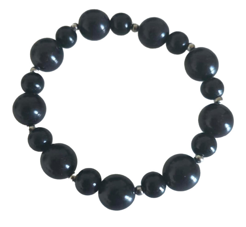 Bracelet artisanal en tagua noir avec perles de 12 mm, 7 mm et acier