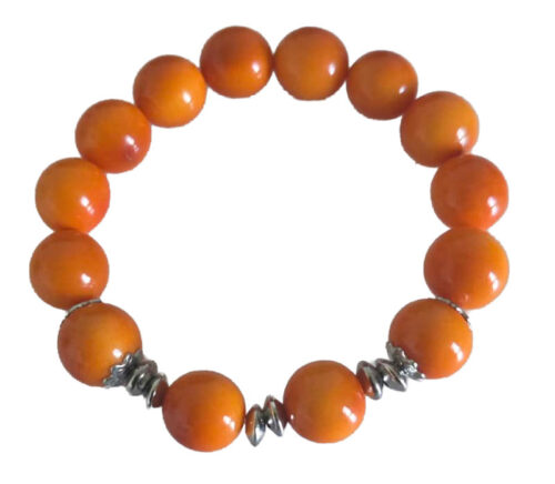 Bracelet artisanal en tagua orange avec 14 perles et éléments en acier