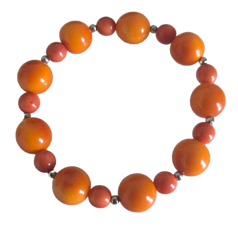 Bracelet artisanal en tagua orange avec perles de 12 mm, 7 mm et acier