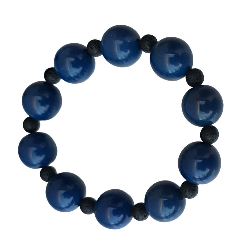 bracelet tagua bleu foncé et pierre de lave artisanal